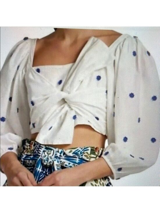 FARM Rio Tops - FARM RIO White and Blue Floral Crop Top Sz Large